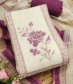 purple floral print linen cotton unstitched dress material 