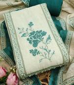 bottle green floral print linen cotton unstitched dress material 