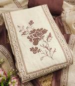 coffee brown floral print linen cotton unstitched dress material 
