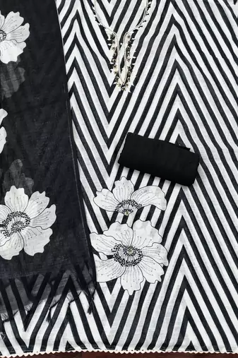 black floral print linen cotton unstitched dress material 