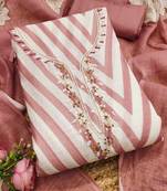peach floral print linen cotton unstitched dress material 