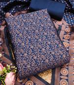 navy blue weaved jacquard silk unstitched dress material 