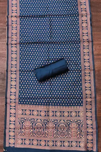 navy blue weaved jacquard silk unstitched dress material 