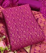 magenta weaved jacquard silk unstitched dress material 