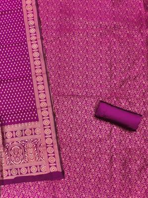 magenta weaved jacquard silk unstitched dress material  2