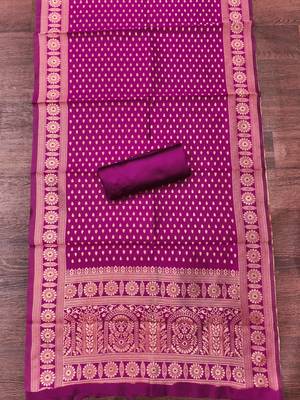 magenta weaved jacquard silk unstitched dress material  4