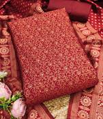 red weaved jacquard silk unstitched dress material 