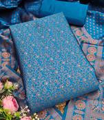 teal weaved jacquard silk unstitched dress material 