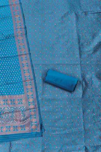 teal weaved jacquard silk unstitched dress material 