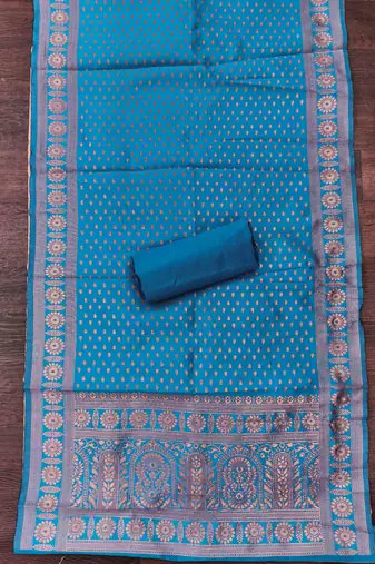 teal weaved jacquard silk unstitched dress material 