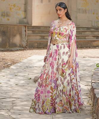 Blush Pink Embroidered Silk Satin Lehenga Set 1