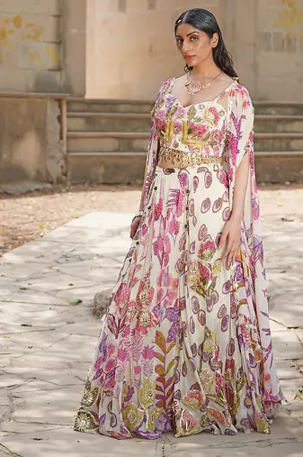 Blush Pink Embroidered Silk Satin Lehenga Set