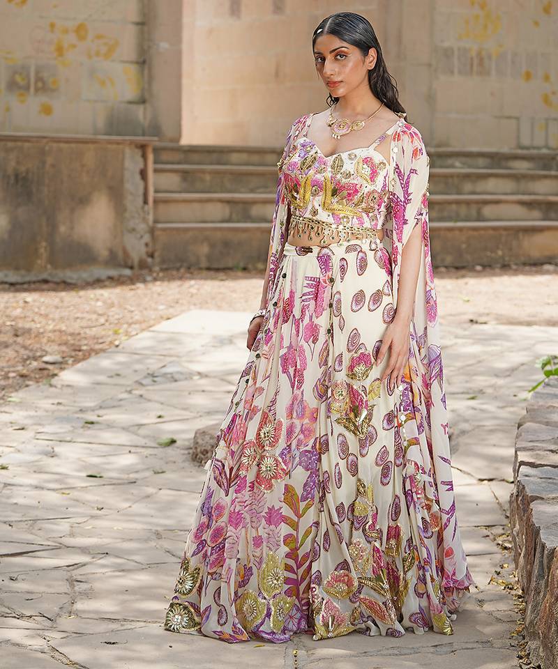Blush Pink Embroidered Silk Satin Lehenga Set