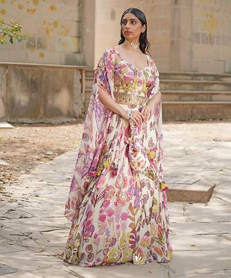 Blush Pink Embroidered Silk Satin Lehenga Set 2