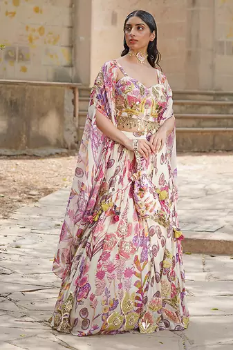Blush Pink Embroidered Silk Satin Lehenga Set