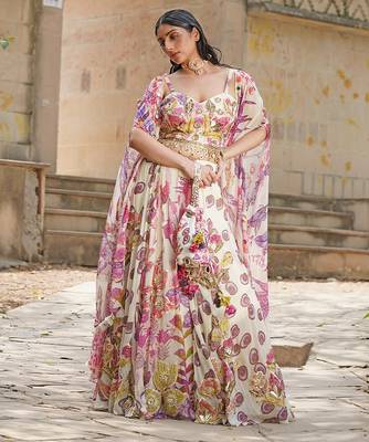 Blush Pink Embroidered Silk Satin Lehenga Set 3