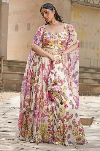 Blush Pink Embroidered Silk Satin Lehenga Set