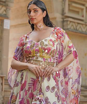Blush Pink Embroidered Silk Satin Lehenga Set 4