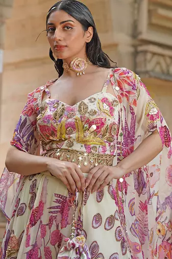 Blush Pink Embroidered Silk Satin Lehenga Set