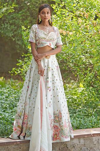 Ivory Embroidered Georgette Lehenga Set