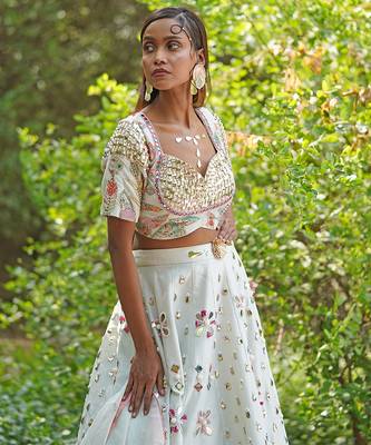 Ivory Embroidered Georgette Lehenga Set 2