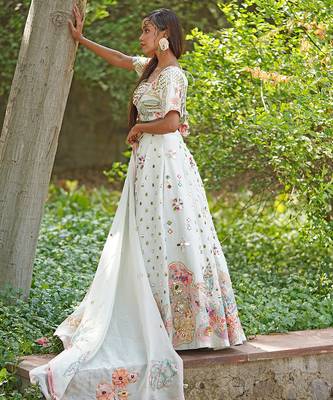 Ivory Embroidered Georgette Lehenga Set 3