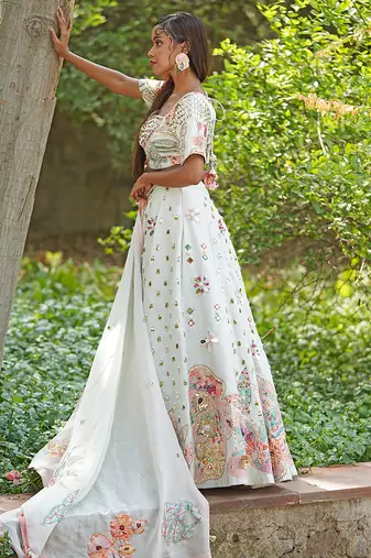 Ivory Embroidered Georgette Lehenga Set
