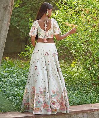 Ivory Embroidered Georgette Lehenga Set 4