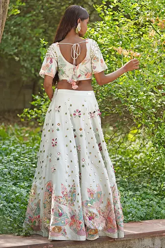 Ivory Embroidered Georgette Lehenga Set