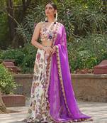 Ivory Magenta Embroidered Georgette Lehenga Set