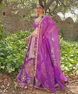 Magenta Pink Embroidered Silk Blend Lehenga Set 1
