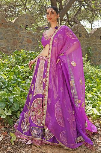 Magenta Pink Embroidered Silk Blend Lehenga Set