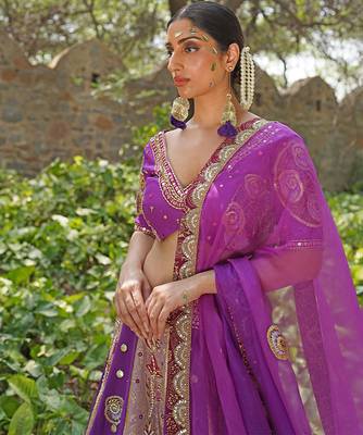Magenta Pink Embroidered Silk Blend Lehenga Set 2