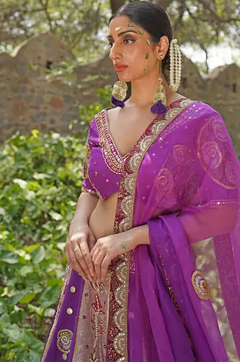 Magenta Pink Embroidered Silk Blend Lehenga Set