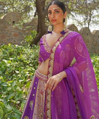Magenta Pink Embroidered Silk Blend Lehenga Set 3