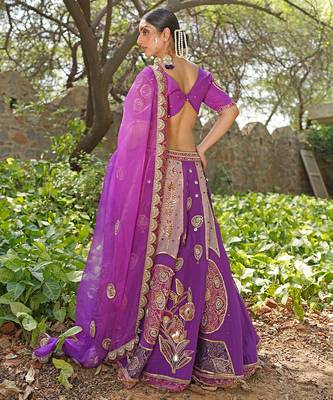 Magenta Pink Embroidered Silk Blend Lehenga Set 4