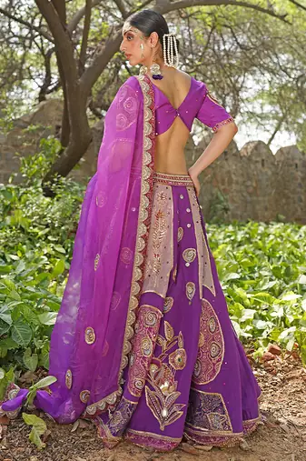 Magenta Pink Embroidered Silk Blend Lehenga Set