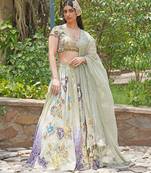 Sea Green Embroidered Crepe Lehenga Set