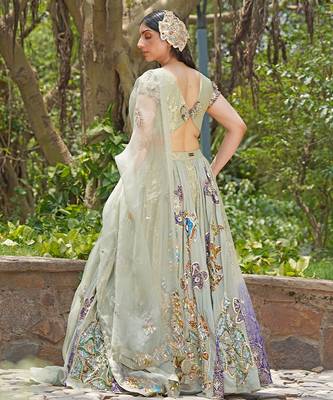 Sea Green Embroidered Crepe Lehenga Set 4