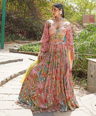 Blush Pink Embroidered Silk Blend Lehenga Set 1