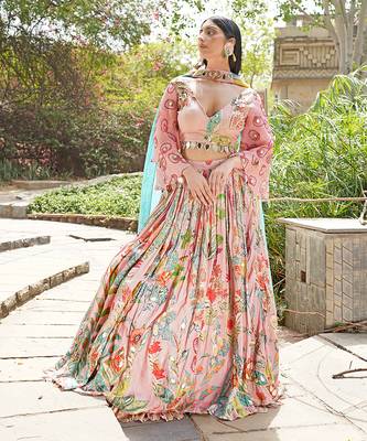 Blush Pink Embroidered Silk Blend Lehenga Set 2