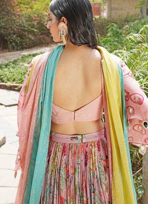 Blush Pink Embroidered Silk Blend Lehenga Set 3
