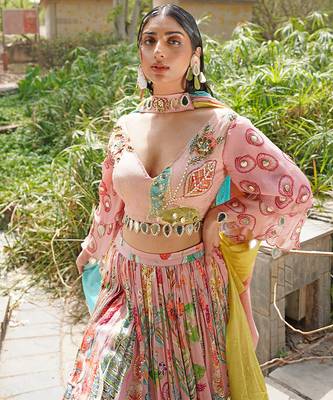 Blush Pink Embroidered Silk Blend Lehenga Set 4