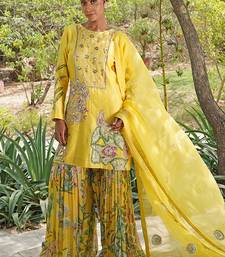 Yellow embroidered silk blend sharara set
