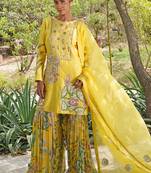 Yellow embroidered silk blend sharara set