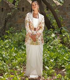 Ivory embroidered raw silk jacket skirt set