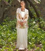 Ivory embroidered raw silk jacket skirt set
