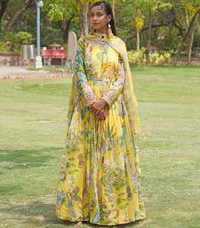 Yellow printed organza anarkali set