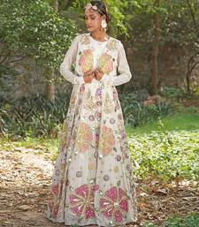 Off white embroidered silk blend indo western Jacket Gown
