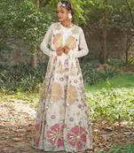 Off white embroidered silk blend indo western Jacket Gown